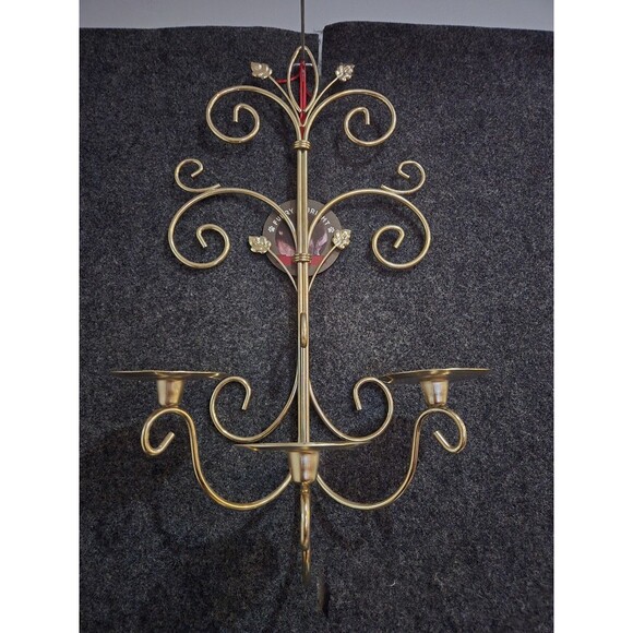 Set Of 2 HOME INTERIOR GOLD BRASS METAL SCONCE PILLAR CANDLE HOLDER TRIO XLARGE - Picture 4 of 8